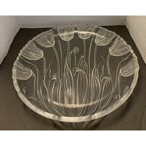 Block Crystal 15" Tulip Large Serving Tray Frosted Glass Platter Spring Flower